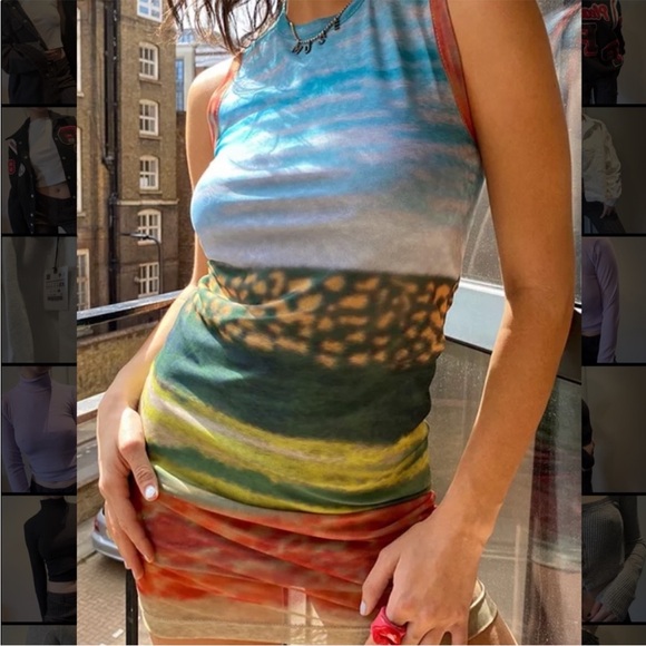Urban Outfitters Mesh Landscape Y2K Mini Dress Size Small - Picture 5 of 13